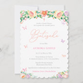 Invitation Fleurs et papillons Baptême portugais Batizado (Devant)