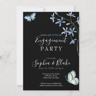 Invitation Fleurs et papillons   Black Engagement Party
