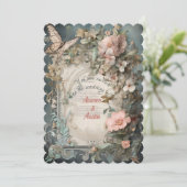 Invitation Fleurs et papillons bleus et roses victoriens (Debout devant)