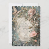 Invitation Fleurs et papillons bleus et roses victoriens (Dos)