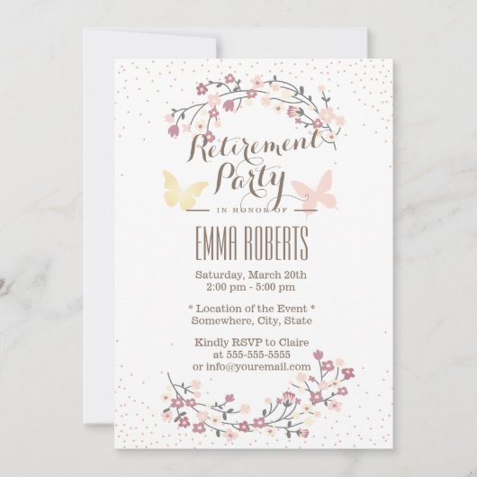 Invitation Fleurs et papillons de printemps Parti de retraite (Devant)