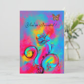 Invitation FLEURS ET PAPILLONS fantaisistes rose bleu jaune (Debout devant)