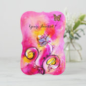 Invitation FLEURS ET PAPILLONS FANTAISISTES rose jaune (Debout devant)