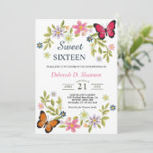 Invitation Fleurs et papillons sweets sixteens (Debout devant)