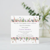 Invitation Fleurs et papillons violets roses | Quinceañera (Debout devant)