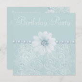 Invitation Fleurs et perles bleues Vintages (Devant / Derrière)