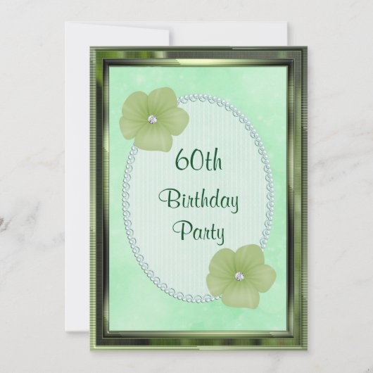 Invitation Fleurs et perles de diamant vert 60e anniversaire (Devant)