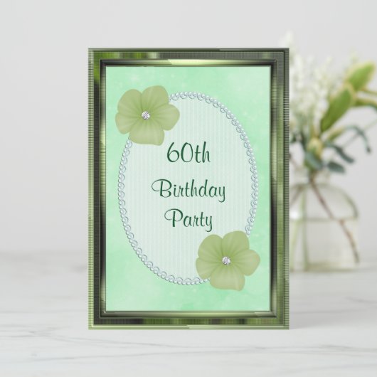 Invitation Fleurs et perles de diamant vert 60e anniversaire (Debout devant)