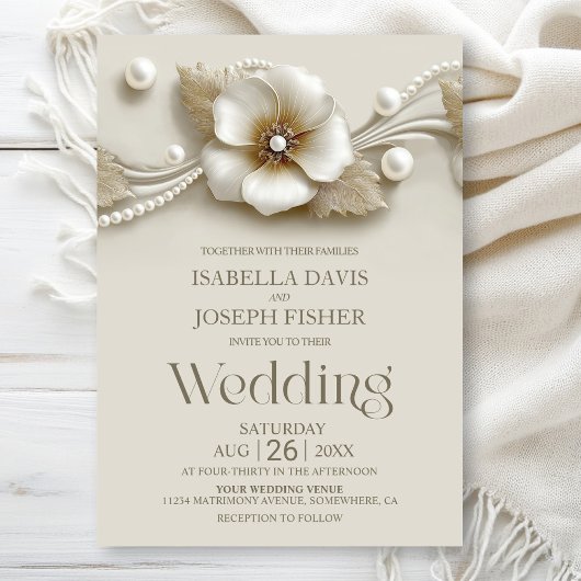 Invitation Fleurs et Perles de Mariage