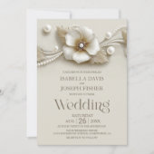 Invitation Fleurs et Perles de Mariage (Devant)