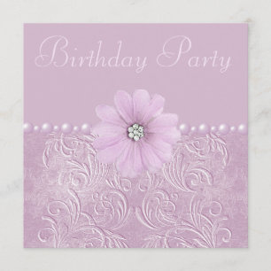 Invitation Fleurs et perles Vintages Lilac