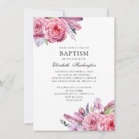 Fleurs et plumes roses. Baptême fleuri Boho