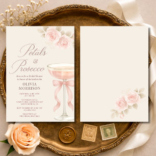 Invitation Fleurs et Prosecco Champagne Nœud Papillon Mariage