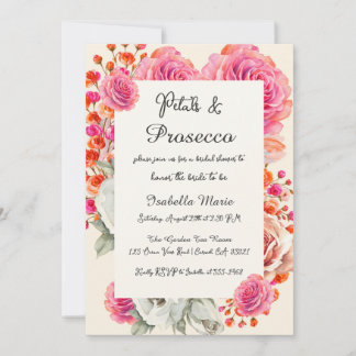 Invitation Fleurs et Prosecco Fête de Mariage d'Été