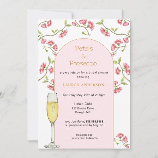 Invitation Fleurs et Prosecco Rose & Or Fête de Mariage (Devant)