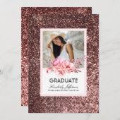 Invitation Fleurs et Rose Parties scintillant d'or (Devant / Derrière)