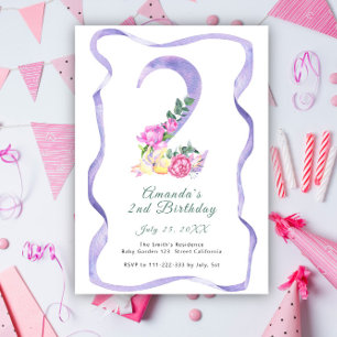 Invitation Fleurs et ruban numéro 2e anniversaire