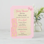Invitation Fleurs et rubans roses Baby Shower pour bébé fille (Debout devant)