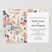 Invitation Fleurs et Tour Eiffel Paris Motif Mariage (Devant / Derrière)