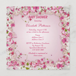 Invitation Fleurs et vaches roses et blanches Baby Girl Douch