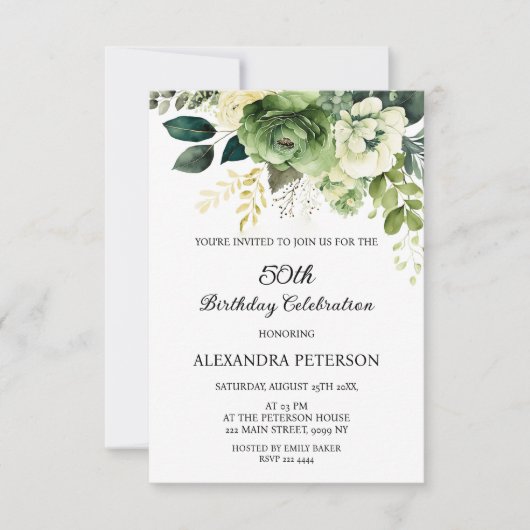 Invitation Fleurs Et Verdure Anniversaire (Devant)