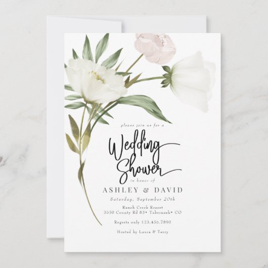 Invitation Fleurs et verdure pour douche de mariage (Devant)