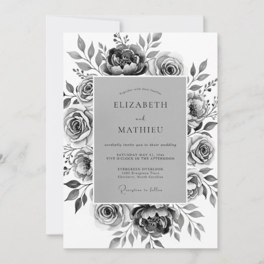 Invitation Fleurs éthérées grises pour mariage (Devant)
