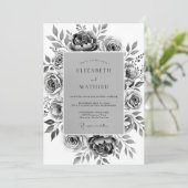Invitation Fleurs éthérées grises pour mariage (Debout devant)