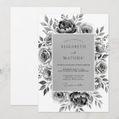 Invitation Fleurs éthérées grises pour mariage (Devant / Derrière)
