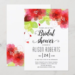 Invitation Fleurs éthérées roses et rouges Douche mariage