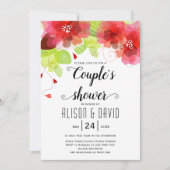 Invitation Fleurs éthérées rouges, roses mariages couples dou (Devant)