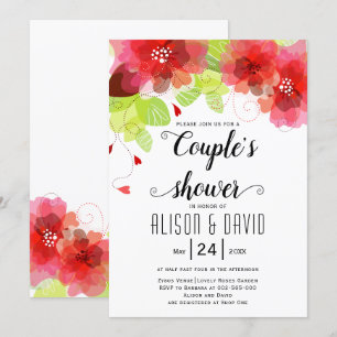 Invitation Fleurs éthérées rouges, roses mariages couples dou