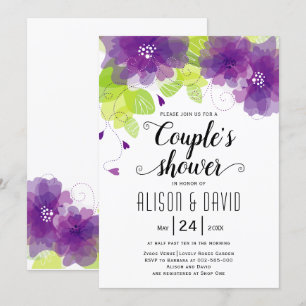 Invitation Fleurs éthérées violettes mariage couples douche