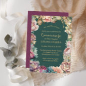 Invitation Fleurs étincelantes Vertes Or Vertes Quinceanera