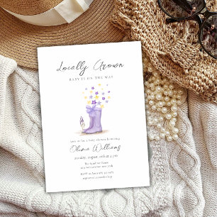 Invitation Fleurs étoiles de pluie bottes bébé douche violett