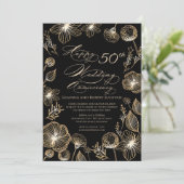 Invitation Fleurs exotiques dorées 50e anniversaire de mariag (Debout devant)