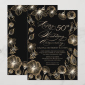 Invitation Fleurs exotiques dorées 50e anniversaire de mariag (Devant / Derrière)