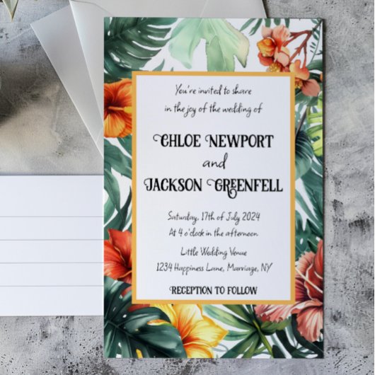 Invitation Fleurs exotiques Mariage tropical