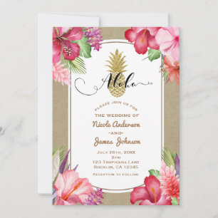 Invitation Fleurs exotiques tropicales Aloha luau Gold Pineap