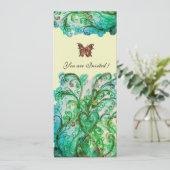 Invitation FLEURS FANTAISISTES Bleu brillant Vert Blanc Perle (Debout devant)