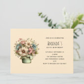 Invitation Fleurs Fantaisistes dans un Pot de Fleurs Annivers (Debout devant)