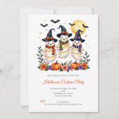 Invitation Fleurs Fantômes mignons Chats Citrouille Fête d'Ha (Devant)