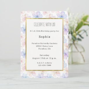 Invitation Fleurs Féminines Rose Bleu Violet Anniversaire