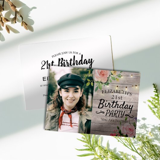 Invitation Fleurs Fête Anniversaire Bois Chaîne Lumières Phot