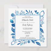 Invitation Fleurs Feuilles Cœurs Bleus et Turquoise (Devant)