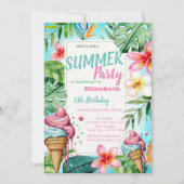 Invitation Fleurs Feuilles de palme, Crème glacée Anniversair (Devant)