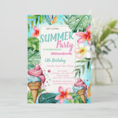 Invitation Fleurs Feuilles de palme, Crème glacée Anniversair (Debout devant)