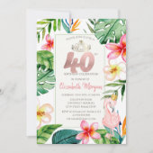 Invitation Fleurs Feuilles de palme tropicale Flamant rose ro (Devant)