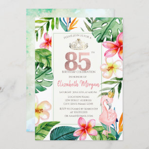 Invitation Fleurs Feuilles de palme tropicale Flamant rose ro