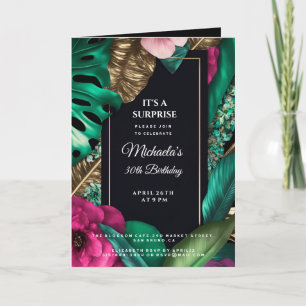 Invitation Fleurs feuilles d'or tropical anniversaire